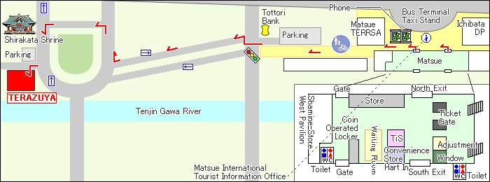 Map from JR Matsue Station to Terazuya